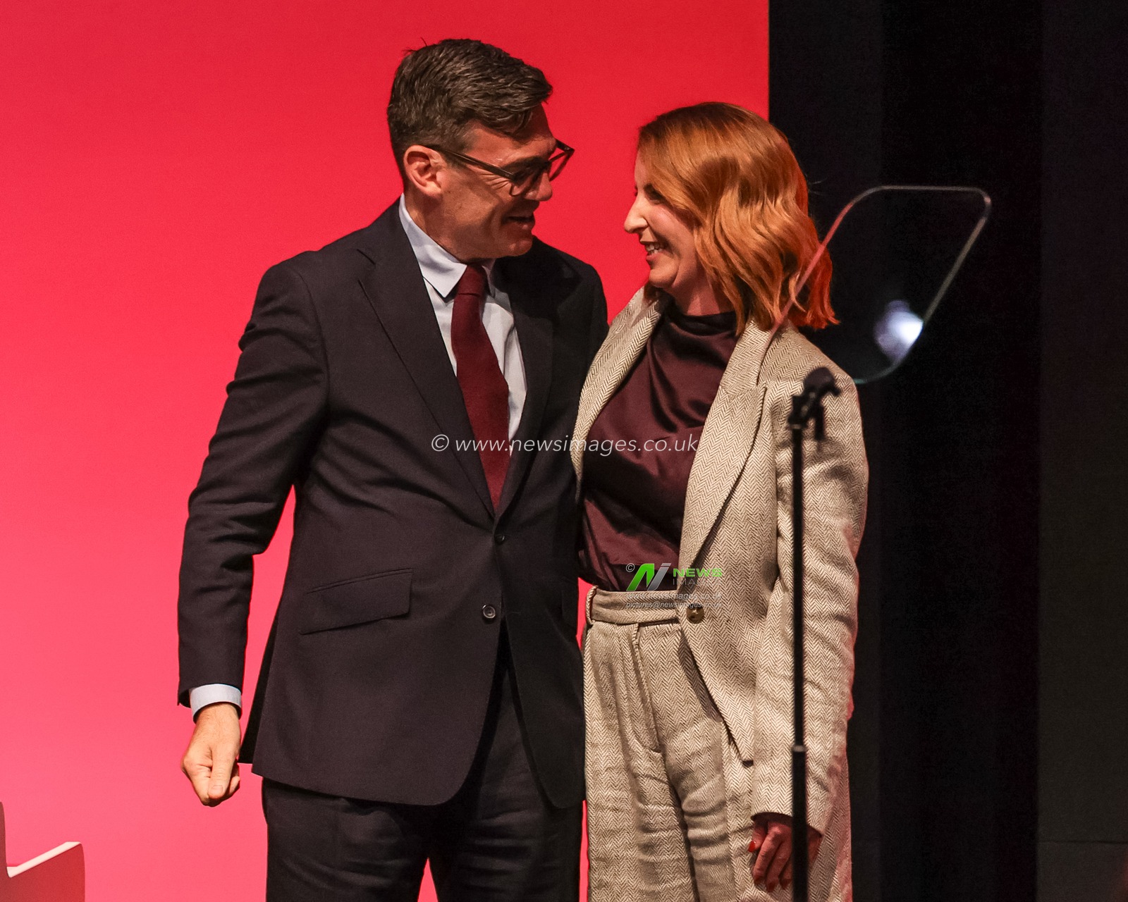 Prime Minister of the United Kingdom Andy Burnham embraces First Secretary of State, Chancellor of the Duchy of Lancaster and Minister for the Cabinet Office Louise Haigh MP after her speach during the Labour Party Annual Conference 2026 at Convention Centre, Liverpool, United Kingdom on 27 September 2026

(Photo by Mark Cosgrove/News Images)