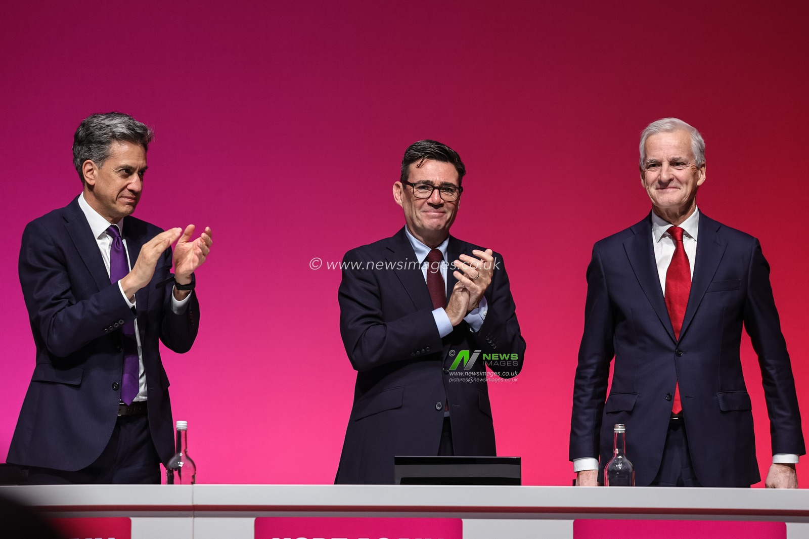 Ed Miliband (L) and Prime Minister of the United Kingdom Andy Burnham (C) applauds the Prime Minister of Norway Jonas Gahr Store (R) during the Labour Party Annual Conference 2026 at Convention Centre, Liverpool, United Kingdom on 27 September 2026

(Photo by Mark Cosgrove/News Images)