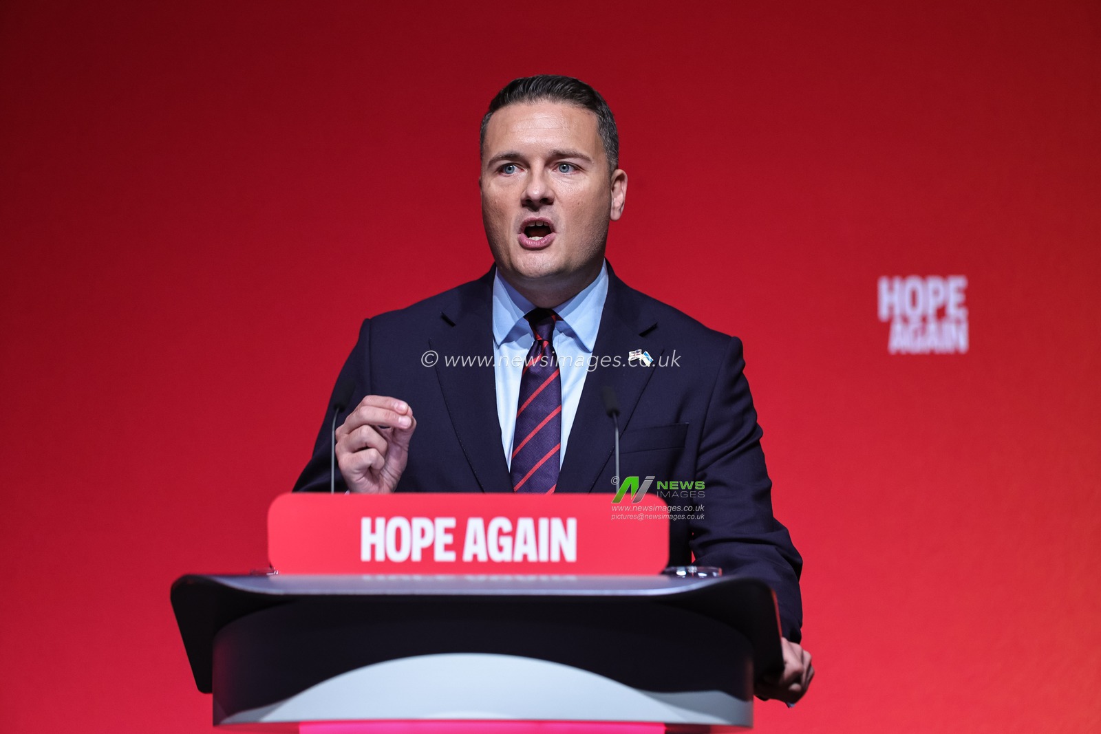 Secretary of State for Defence Wes Streeting MP speaks during the Labour Party Annual Conference Day Two at Convention Centre, Liverpool, United Kingdom on 28 September 2026

(Photo by Mark Cosgrove/News Images)