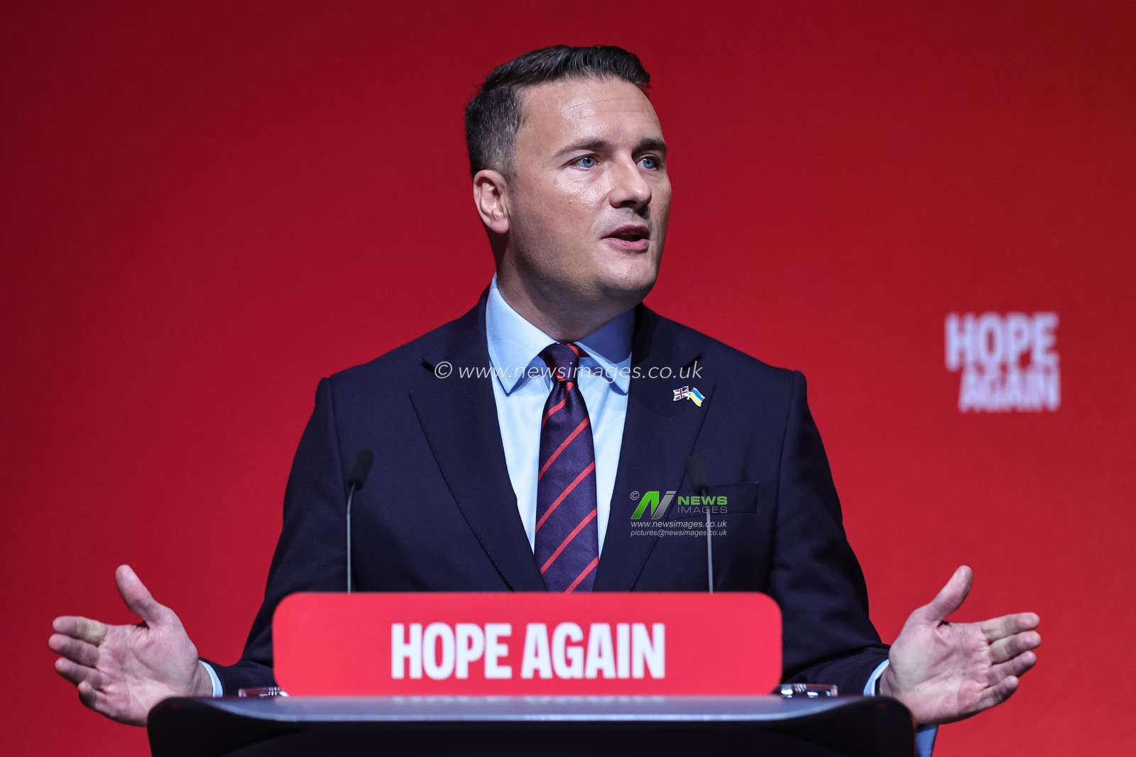 Secretary of State for Defence Wes Streeting MP speaks during the Labour Party Annual Conference Day Two at Convention Centre, Liverpool, United Kingdom on 28 September 2026

(Photo by Mark Cosgrove/News Images)