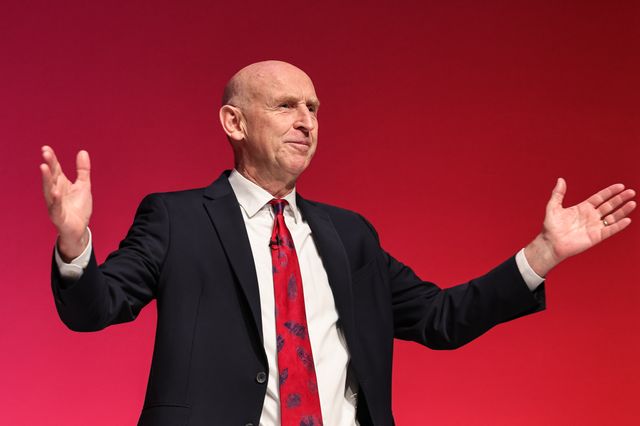 Chancellor of the Exchequer John Healey MP acknowledges the floor as receives a standing ovation during the Labour Party Annual Conference Day Two at Convention Centre, Liverpool, United Kingdom on 28 September 2026

(Photo by Mark Cosgrove/News Images)