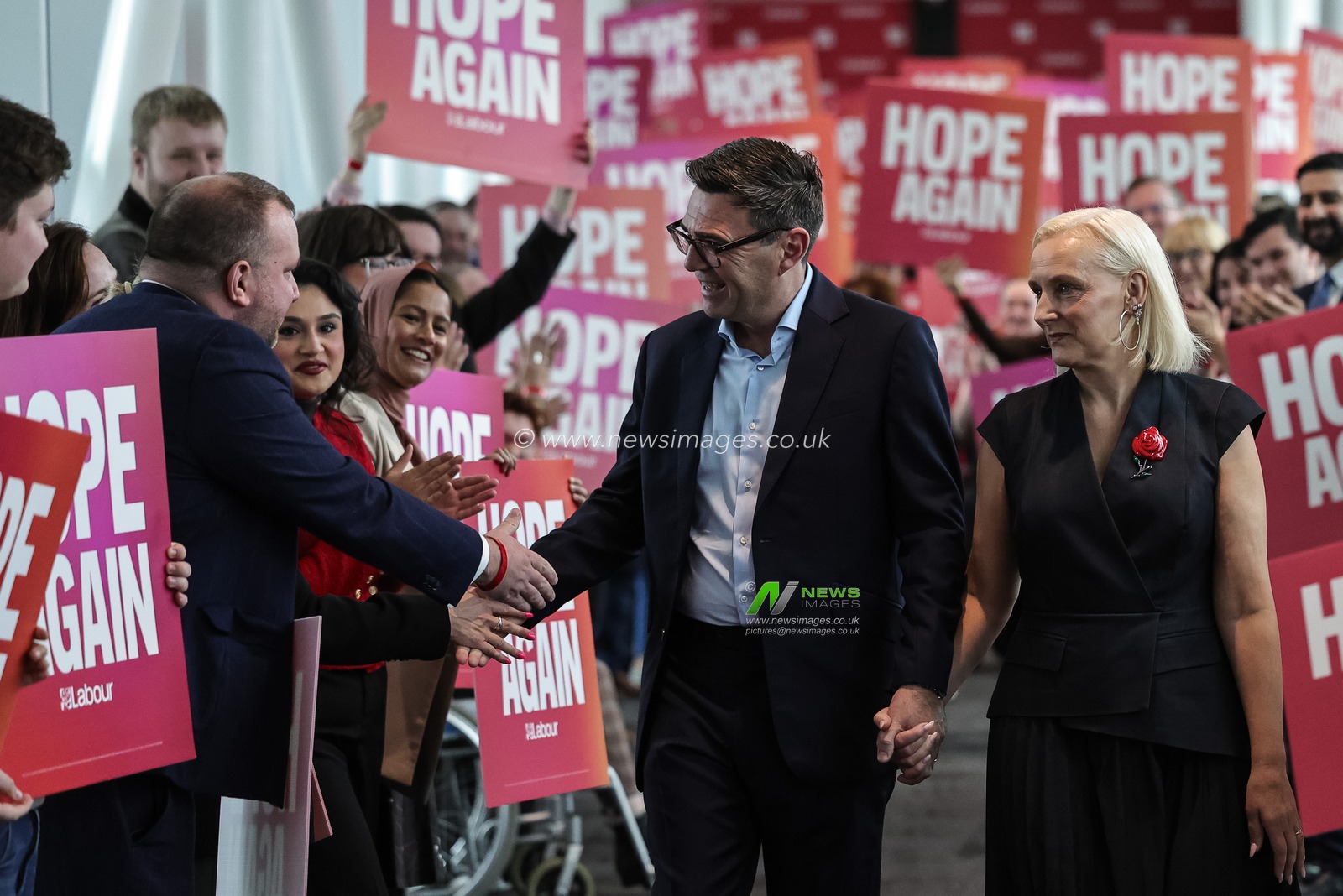 Andy Burnham MP, Prime Minister of the United Kingdom and his wife Marie-France van Heel
 Walks over the bridge of Hope Again during the Labour Party Annual Conference Day Three at Convention Centre, Liverpool, United Kingdom on 29 September 2026

(Photo by Mark Cosgrove/News Images)
