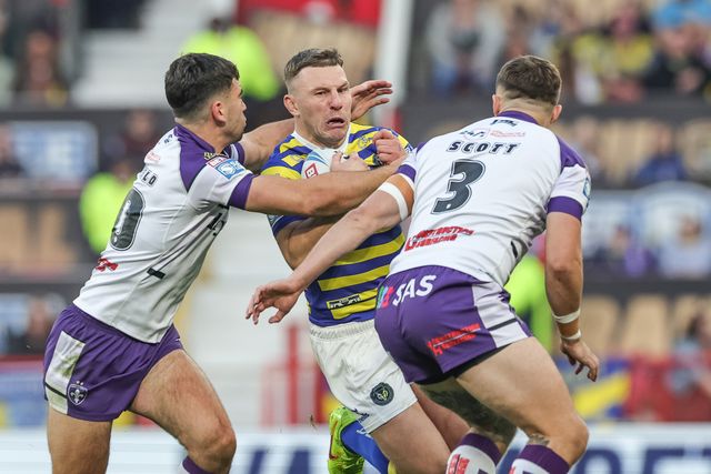 George Williams of Warrington Wolves is tackles during the Betfred Super League Grand Final match Warrington Wolves vs Wakefield Trinity at Old Trafford, Manchester, United Kingdom on 03 October 2026

(Photo by Mark Cosgrove/News Images)