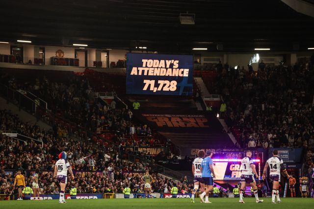 The official match attendance is 71,728 during the Betfred Super League Grand Final match Warrington Wolves vs Wakefield Trinity at Old Trafford, Manchester, United Kingdom on 03 October 2026

(Photo by Alfie Cosgrove/News Images)