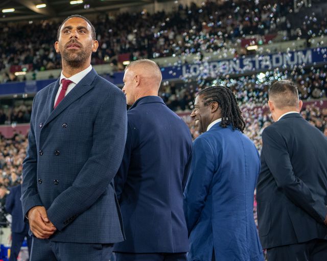 Former West Ham United and Queens Park Rangers player Anton Ferdinand takes in the pregame atmosphere during the Sky Bet Championship match West Ham United vs Queens Park Rangers at London Stadium, London, United Kingdom on 09 October 2026

(Photo by Mike Turner/News Images)