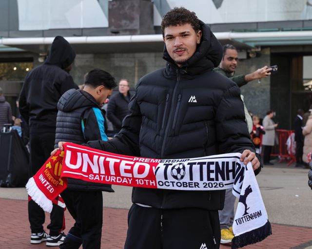 Manchester United fans pose for a selfie during the Premier League match Manchester United vs Tottenham Hotspur at Old Trafford, Manchester, United Kingdom on 10 October 2026

(Photo by Mark Cosgrove/News Images)