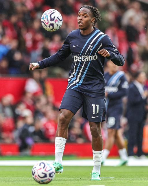 Mathys Tel of Tottenham Hotspur in the pregame warmup session during the Premier League match Manchester United vs Tottenham Hotspur at Old Trafford, Manchester, United Kingdom on 10 October 2026

(Photo by Mark Cosgrove/News Images)