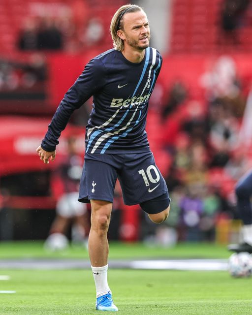 James Maddison of Tottenham Hotspur in the pregame warmup session during the Premier League match Manchester United vs Tottenham Hotspur at Old Trafford, Manchester, United Kingdom on 10 October 2026

(Photo by Mark Cosgrove/News Images)