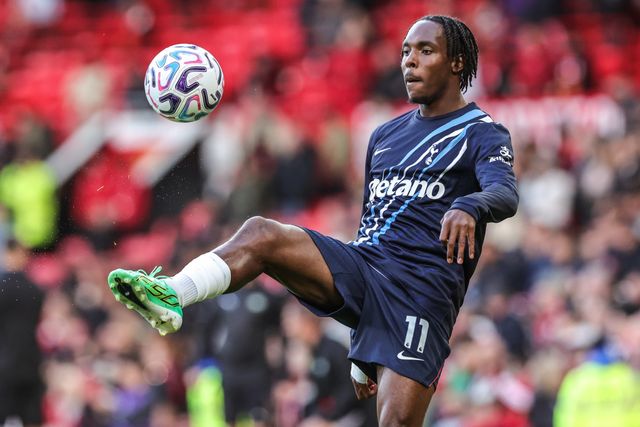 Mathys Tel of Tottenham Hotspur in the pregame warmup session during the Premier League match Manchester United vs Tottenham Hotspur at Old Trafford, Manchester, United Kingdom on 10 October 2026

(Photo by Mark Cosgrove/News Images)