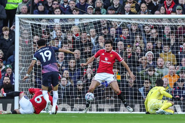 Harry Maguire of Manchester United blocks a shot on goal from Dominic Solanke of Tottenham Hotspur during the Premier League match Manchester United vs Tottenham Hotspur at Old Trafford, Manchester, United Kingdom on 10 October 2026

(Photo by Mark Cosgrove/News Images)