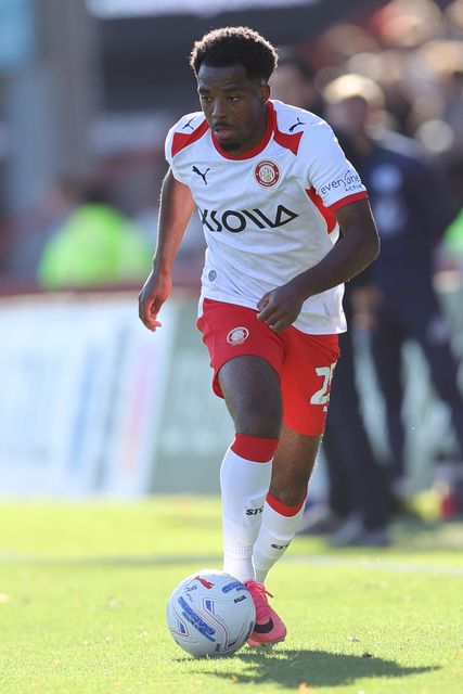 Wanya Marcal-Madivadua of Stevenage with the ball during the Sky Bet League One match Stevenage vs Wigan Athletic at Lamex Stadium, Stevenage, United Kingdom on 10 October 2026

(Photo by Harvey Murphy/News Images)