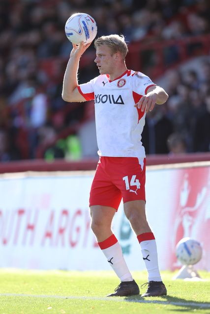 Saxon Earley of Stevenage prepares to take throw in during the Sky Bet League One match Stevenage vs Wigan Athletic at Lamex Stadium, Stevenage, United Kingdom on 10 October 2026

(Photo by Harvey Murphy/News Images)