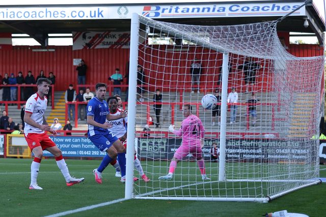 Wanya Marcal-Madivadua of Stevenage scores to make it 1-0 during the Sky Bet League One match Stevenage vs Wigan Athletic at Lamex Stadium, Stevenage, United Kingdom on 10 October 2026

(Photo by Harvey Murphy/News Images)