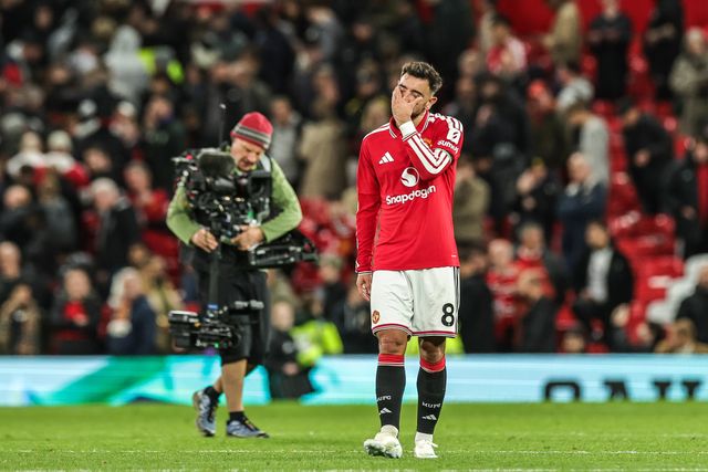 A dejected Bruno Fernandes of Manchester United after Tottenham Hotspur score a late equaliser to make it 1-1 during the Premier League match Manchester United vs Tottenham Hotspur at Old Trafford, Manchester, United Kingdom on 10 October 2026

(Photo by Mark Cosgrove/News Images)