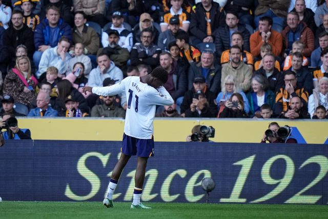Thierno Barry of Everton \scores to make it  1-2 during the Premier League match Hull City vs Everton at MKM Stadium, Hull, United Kingdom on 11 October 2026

(Photo by Maynard Manyowa/News Images)