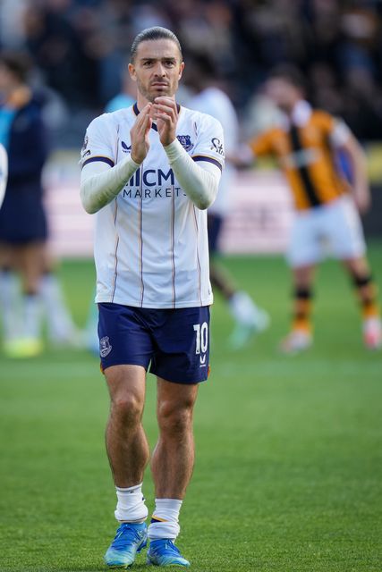 Jack Grealish of Everton applauds the fans after the final whistle  during the Premier League match Hull City vs Everton at MKM Stadium, Hull, United Kingdom on 11 October 2026

(Photo by Maynard Manyowa/News Images)