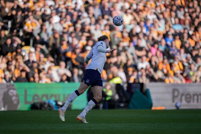 James Tarkowski of Everton heads the ball away during the Premier League match Hull City vs Everton at MKM Stadium, Hull, United Kingdom on 11 October 2026

(Photo by Maynard Manyowa/News Images)