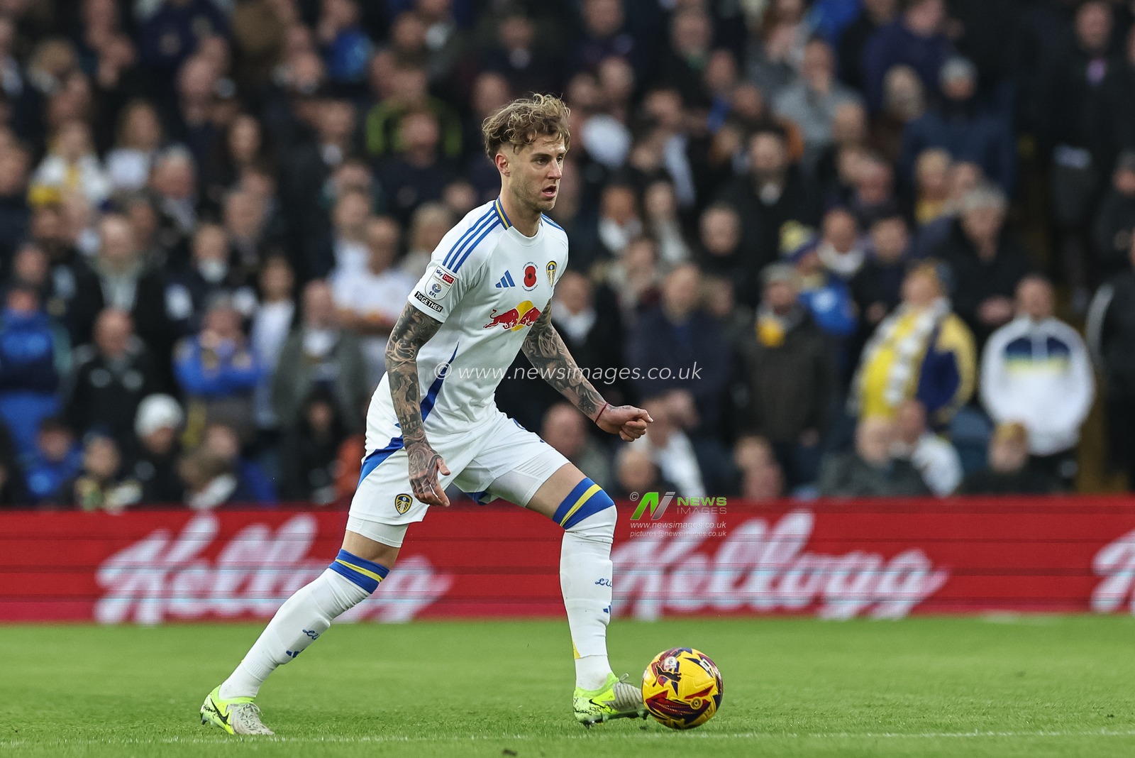 Joe Rodon of Leeds United with the ball during the Sky Bet Championship match Leeds United vs Queens Park Rangers at Elland Road, Leeds, United Kingdom, 9th November 2024

(Photo by Mark Cosgrove/News Images)