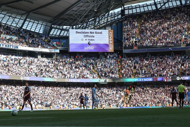 VAR rules Phil Foden of Manchester City’ goal offside, no goal during the Premier League match Manchester City vs Aston Villa at Etihad Stadium, Manchester, United Kingdom on 24 May 2026

(Photo by Mark Cosgrove/News Images)
