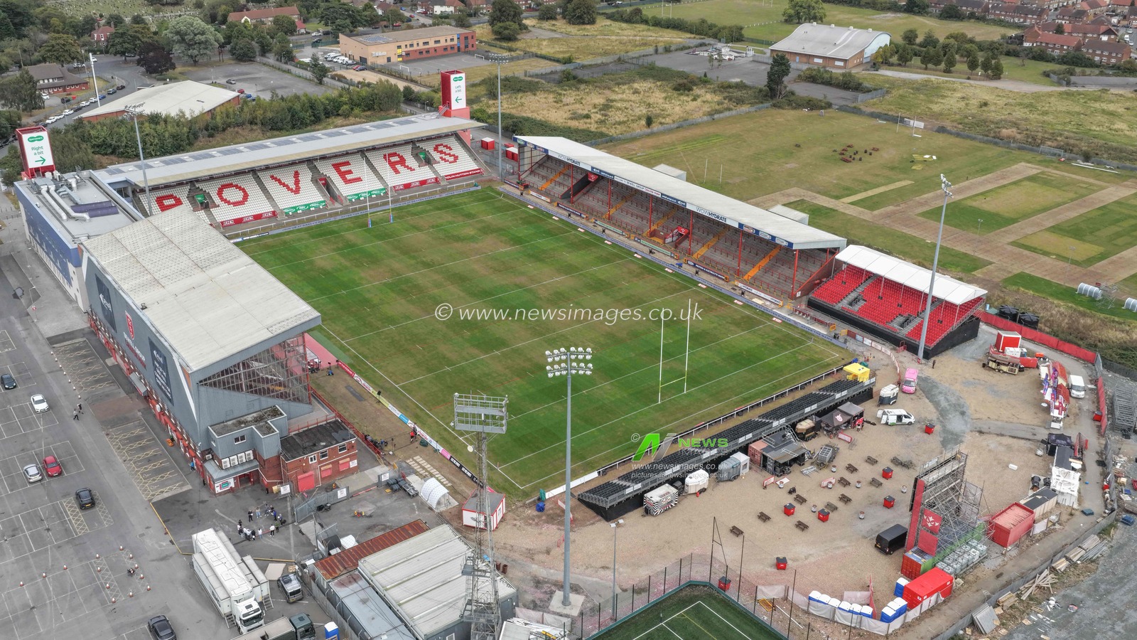 An aerial view of The Sewell Group Craven Park during the Betfred Super League Round 24 match Hull KR vs St Helens at Sewell Group Craven Park, Kingston upon Hull, United Kingdom, 29th August 2025

(Photo by Mark Cosgrove/News Images)