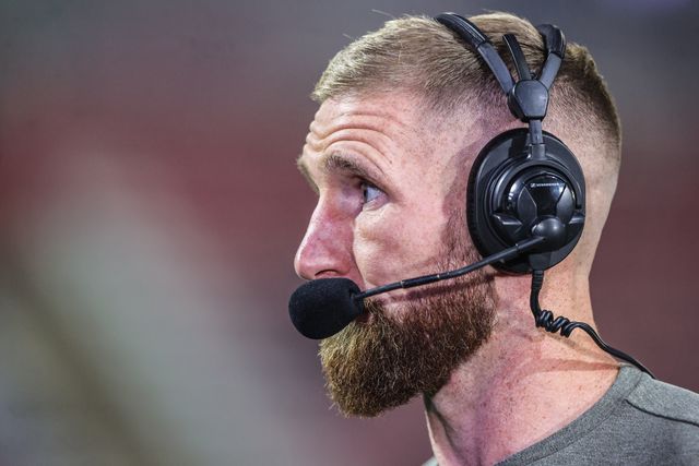 Sam Tomkins, Sky Sports Rugby League presenter during the Betfred Super League play-off Eliminator 1 match Leigh Leopards vs Wakefield Trinity at Progress With Unity Stadium, Leigh, United Kingdom, 26th September 2025

(Photo by Alfie Cosgrove/News Images)