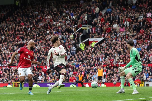 Bryan Mbeumo of Manchester United back-heels the ball and just misses the nets during the Premier League match Manchester United vs Liverpool at Old Trafford, Manchester, United Kingdom on 03 May 2026

(Photo by Mark Cosgrove/News Images)
