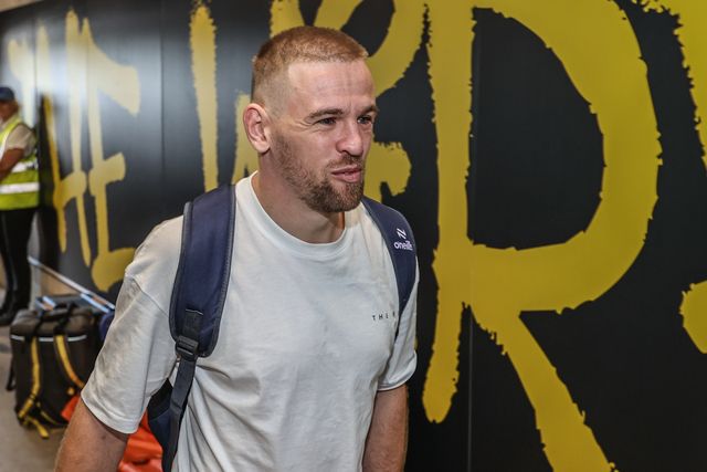 Matt Dufty of Warrington Wolves arrives during the Betfred Super League round 16 match Warrington Wolves vs Hull FC at Halliwell Jones Stadium, Warrington, United Kingdom, 28th June 2025

(Photo by Alfie Cosgrove/News Images)