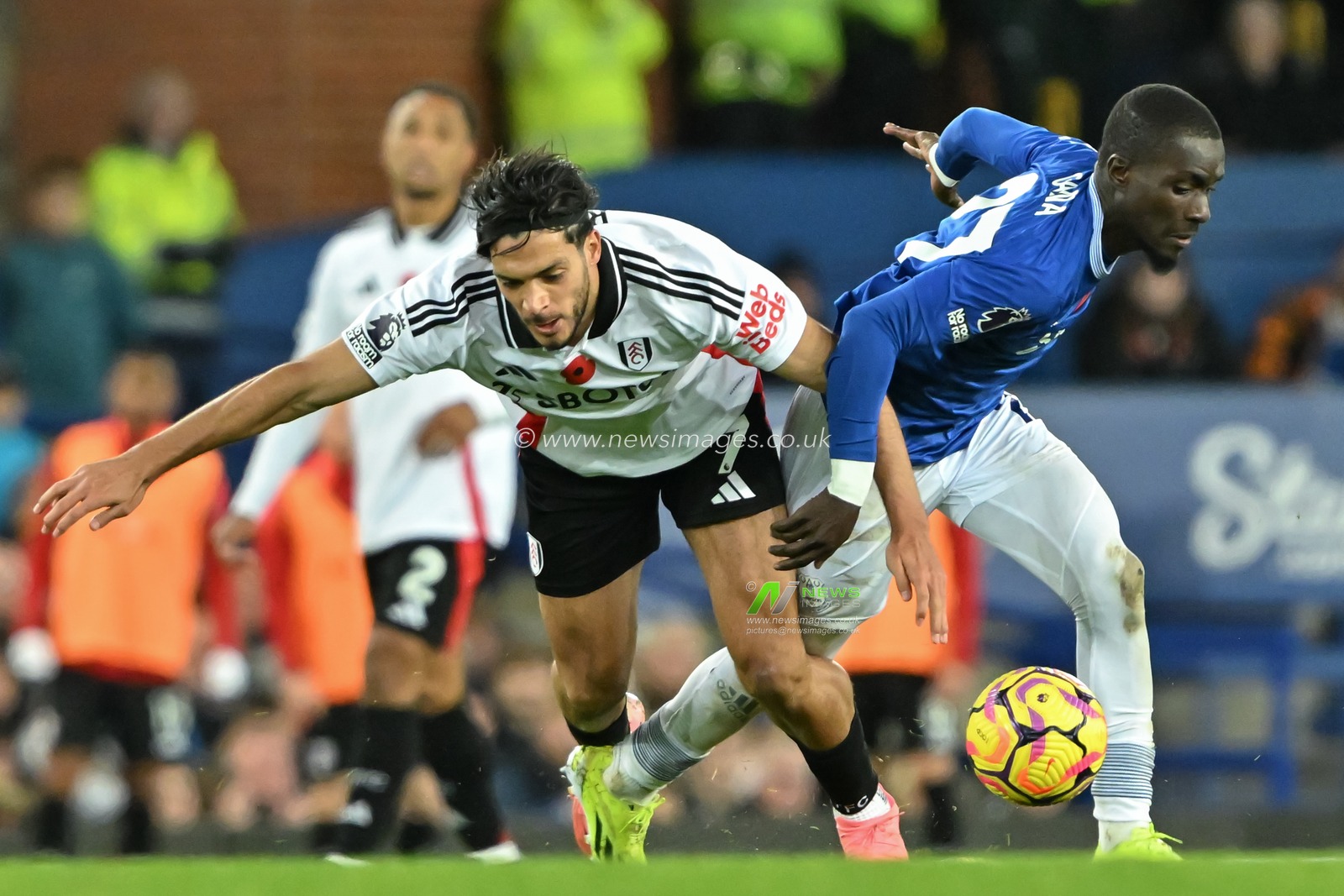 Idrissa Gueye of Everton fouls RaÃºl JimÃ©nez of Fulham during the Premier League match Everton vs Fulham at Goodison Park, Liverpool, United Kingdom, 26th October 2024

(Photo by Cody Froggatt/News Images)