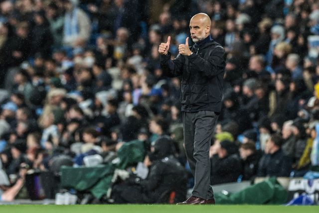 Josep Guardiola manager of Manchester City gives his players the thumbs up during the Premier League match Manchester City vs Crystal Palace at Etihad Stadium, Manchester, United Kingdom on 13 May 2026

(Photo by Mark Cosgrove/News Images)