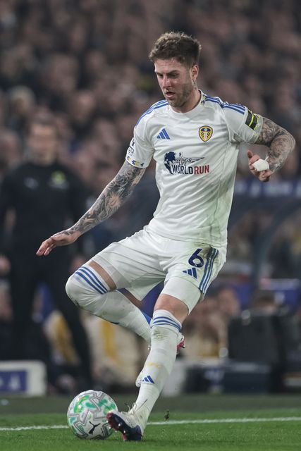 Joe Rodon of Leeds United with the ball during the Premier League match Leeds United vs Brentford at Elland Road, Leeds, United Kingdom on 21 March 2026

(Photo by Mark Cosgrove/News Images)