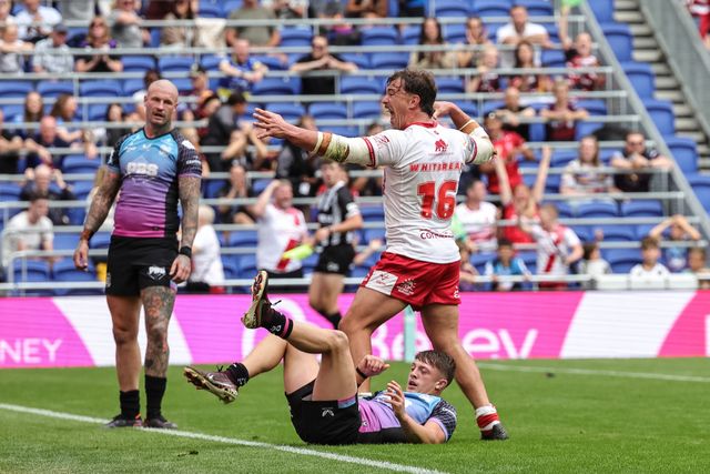 Jai Whitbread of Hull KR celebrates his try during the Betfred Super League Magic Weekend match Hull KR vs Hull FC at Hill Dickinson Stadium, Liverpool, United Kingdom on 04 July 2026

(Photo by Mark Cosgrove/News Images)