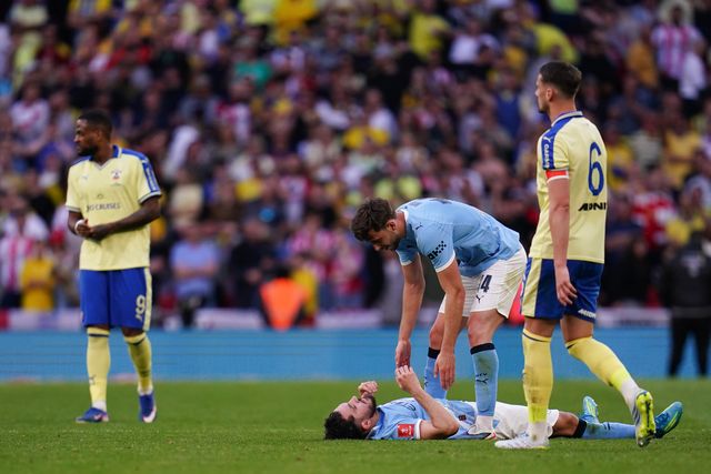 Rayan Cherki of Manchester City collapses to the floor at full time after late winning comeback during the Emirates FA Cup Semi-Final match Manchester City vs Southampton at Wembley Stadium, London, United Kingdom on 25 April 2026

(Photo by Harvey Murphy/News Images)