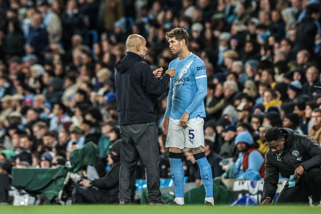 Josep Guardiola manager of Manchester City gives instructions to John Stones of Manchester City as he is substituted on during the Premier League match Manchester City vs Crystal Palace at Etihad Stadium, Manchester, United Kingdom on 13 May 2026

(Photo by Mark Cosgrove/News Images)