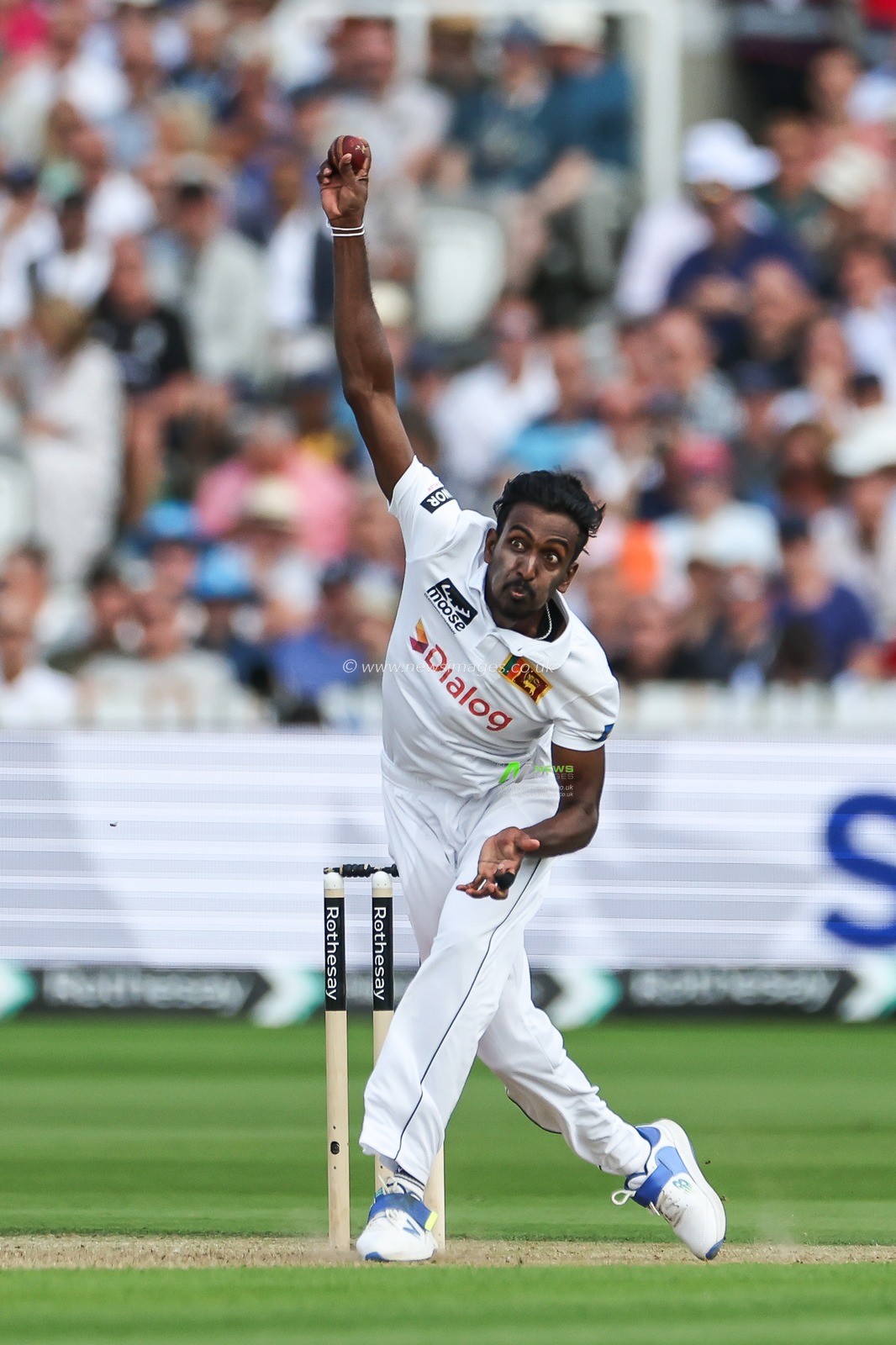 Milan Rathnayake of Sri Lanka delivers the ball during the England Men v Sri Lanka 2nd Rothesay Test Match Day 1 at Lords, London, United Kingdom, 29th August 2024

(Photo by Mark Cosgrove/News Images)