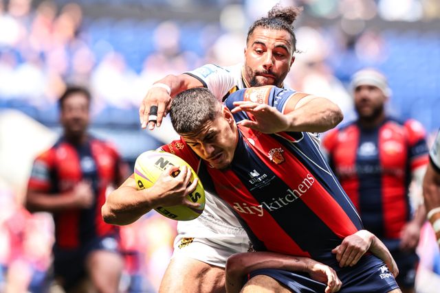 Caleb Hamlin-Uele of Wakefield Trinity goes over for a try during the Betfred Super League Magic Weekend match Wakefield Trinity vs Castleford Tigers at Hill Dickinson Stadium, Liverpool, United Kingdom on 05 July 2026

(Photo by Alfie Cosgrove/News Images)