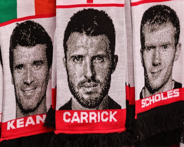 A Michael Carrick manager of Manchester United scarf on sale outside Old Trafford mduring the Premier League match Manchester United vs Nottingham Forest at Old Trafford, Manchester, United Kingdom on 17 May 2026

(Photo by Mark Cosgrove/News Images)