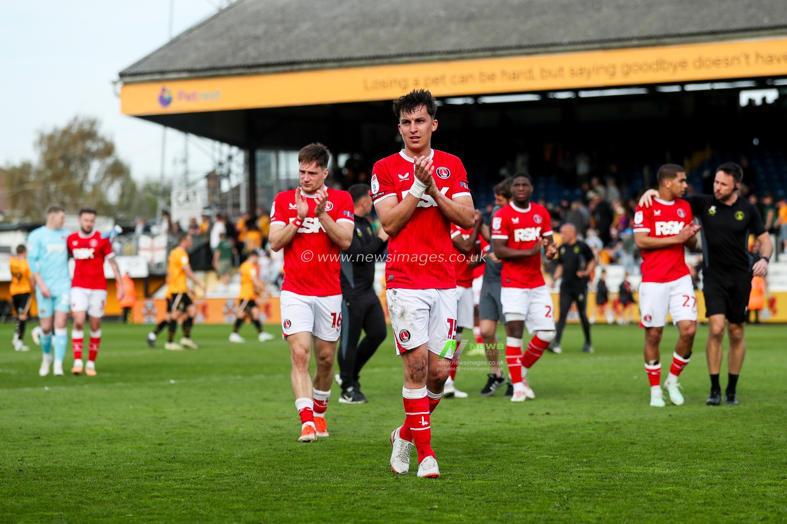 Tom McIntyre of Charlton Athletic celebrates after the teams victory following the Sky Bet League 1 match Cambridge United vs Charlton Athletic at Cledara Abbey Stadium, Cambridge, United Kingdom, 12th April 2025

(Photo by Izzy Poles/News Images)