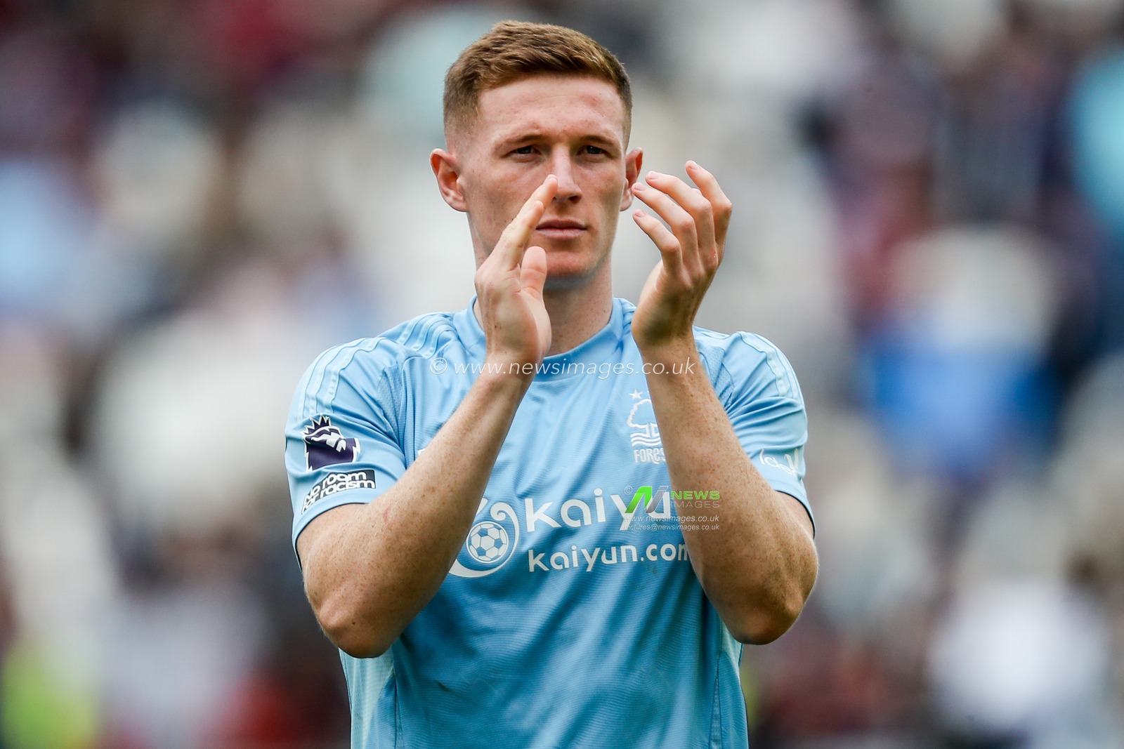 Elliot Anderson of Nottingham Forest acknowledges the fans after the teams victory following the Premier League match West Ham United vs Nottingham Forest at London Stadium, London, United Kingdom, 18th May 2025

(Photo by Izzy Poles/News Images)