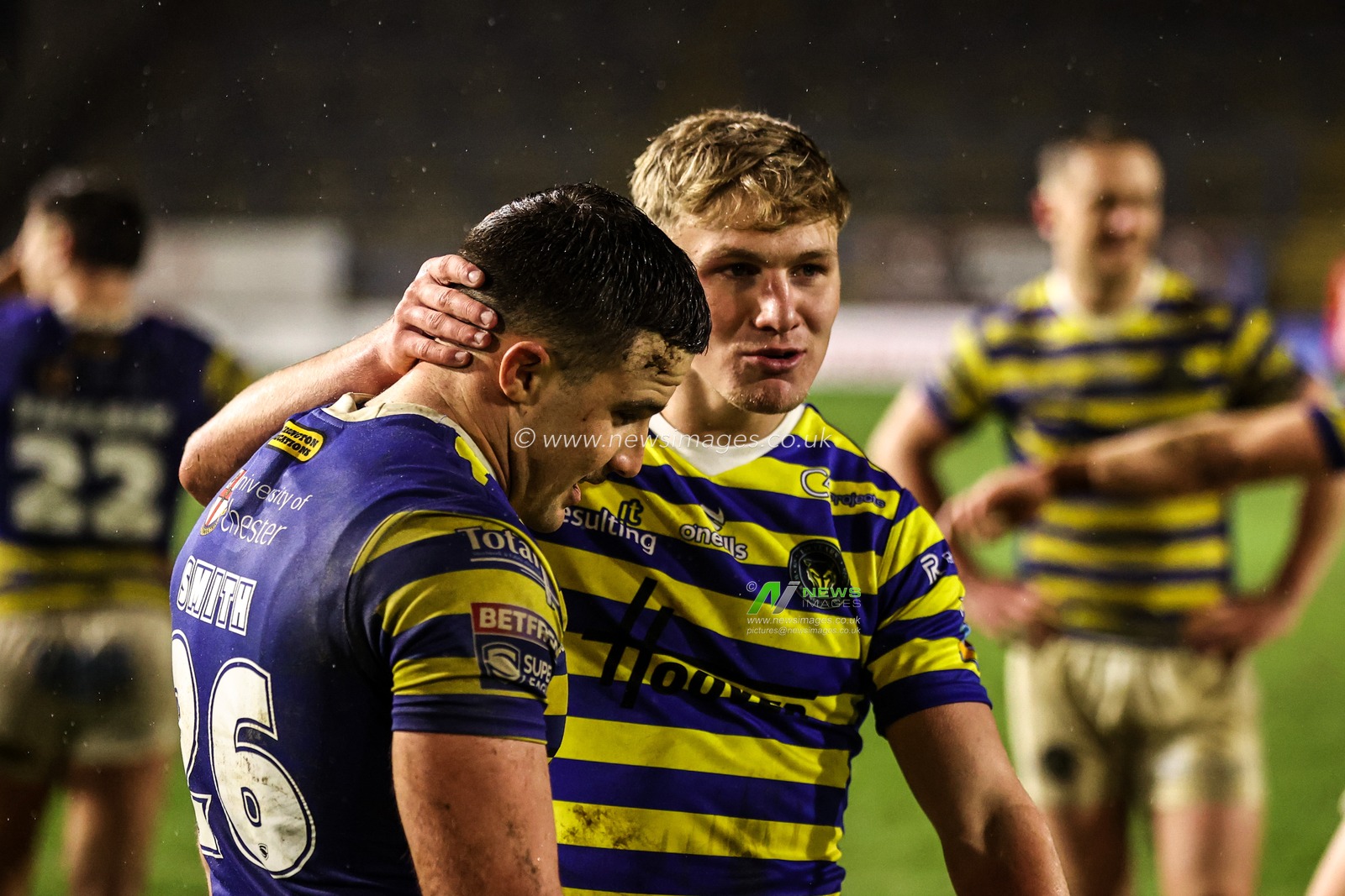 Josh Smith of Warrington Wolves and Tommy Rhodes of Warrington Wolves after the game during the Betfred Challenge Cup match Warrington Wolves vs Sheffield Eagles at The Halliwell Jones Stadium, Warrington, United Kingdom on 06 February 2026

(Photo by Alfie Cosgrove/News Images)