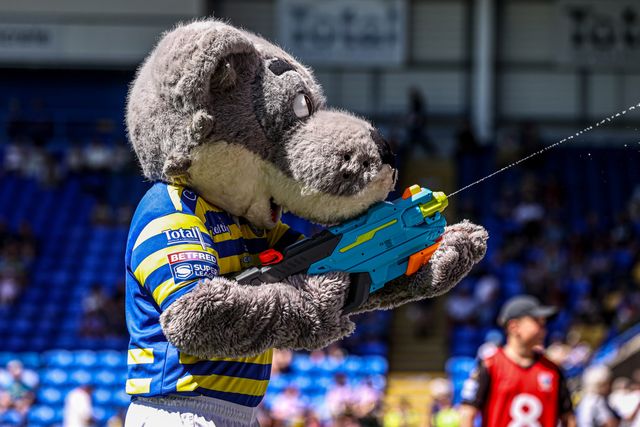 Warrington mascot Wolfie with a water gun during the Betfred Super League round 12 match Warrington Wolves vs Bradford Bulls at The Halliwell Jones Stadium, Warrington, United Kingdom on 24 May 2026

(Photo by Alfie Cosgrove/News Images)