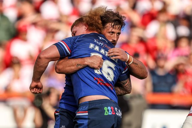 Caius Faatili of Wakefield Trinity celebrates his try during the Betfred Super League round 18 match Hull KR vs Wakefield Trinity at Sewell Group Craven Park, Hull, United Kingdom on 11 July 2026

(Photo by Alfie Cosgrove/News Images)