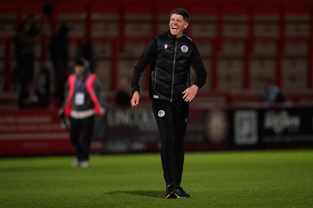 All smiles from Alex Revell manager of Stevenage at full time after 1-0 win during the Sky Bet League One match Stevenage vs Barnsley at Lamex Stadium, Stevenage, United Kingdom on 21st April 2026

(Photo by Harvey Murphy/News Images)