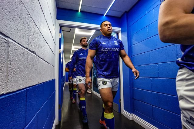 Albert Hopoate of Warrington Wolves comes out for the warmups during the Betfred Challenge Cup Quarter Final match Warrington Wolves vs Leigh Leopards at The Halliwell Jones Stadium, Warrington, United Kingdom on 11 April 2026

(Photo by Alfie Cosgrove/News Images)
