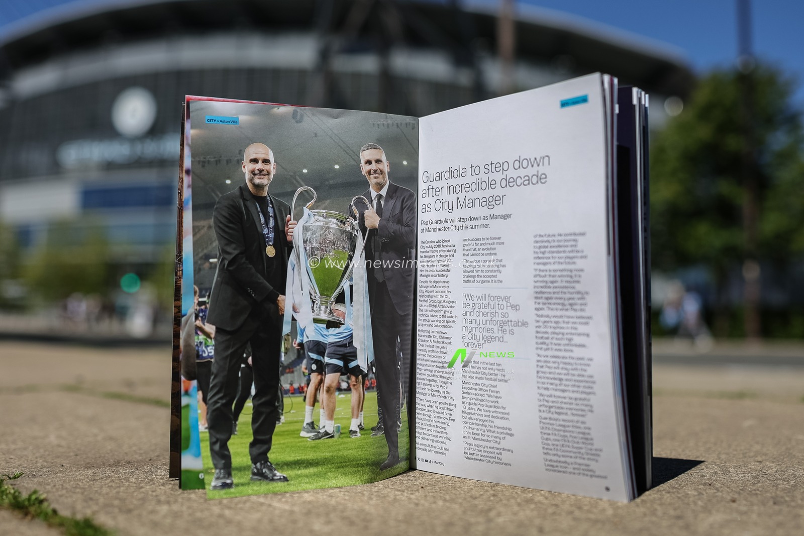An article on Pep Guardiola manager of Manchester City in todays official match-day program during the Premier League match Manchester City vs Aston Villa at Etihad Stadium, Manchester, United Kingdom on 24 May 2026

(Photo by Mark Cosgrove/News Images)