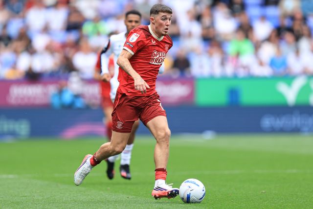 Alfie Devine of Preston North End with ball at his feet during the Sky Bet Championship match Bolton Wanderers vs Preston North End at Toughsheet Community Stadium, Bolton, United Kingdom on 15 August 2026

(Photo by Jorge Horsted/News Images)