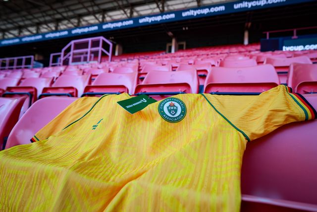 A general view of  Zimbabwe jersey on the pitch and stands during the Nigeria vs Zimbabwe Unity Cup 2026 semi-final match at The Valley in Charlton, London, England on Tuesday, May 26, 2026.