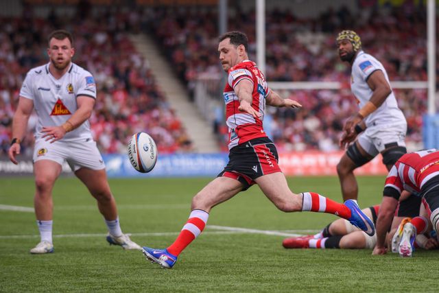 Tomos Williams of Gloucester Rugby kicks the ball during the Gallagher Premiership match Gloucester vs Exeter at Kingsholm Stadium, Gloucester, United Kingdom on 26 April 2026

(Photo by Alex Williamson/News Images)