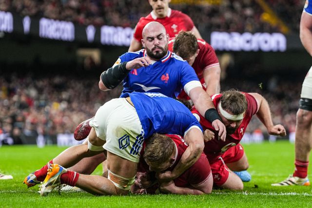 Rhys Carre of Wales sores his teams first try during the Guinness Six Nations match Wales vs France at Principality Stadium, Cardiff, United Kingdom, 15th February 2026

(Photo by Andrew Lewis/News Images)