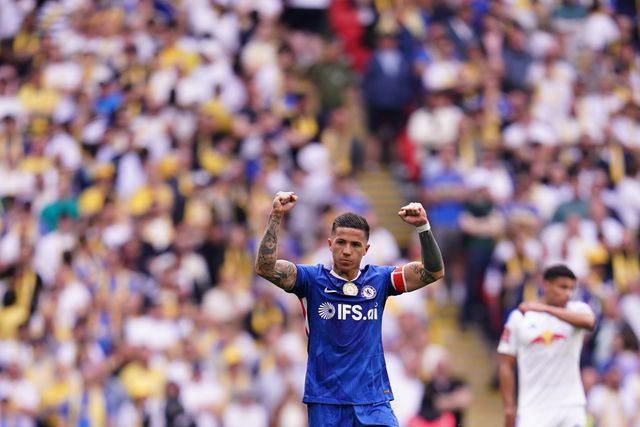 Enzo Fernandez of Chelsea celebrates his goal during the Emirates FA Cup Semi-Final match Chelsea vs Leeds United at Wembley Stadium, London, United Kingdom on 26 April 2026

(Photo by Harvey Murphy/News Images)