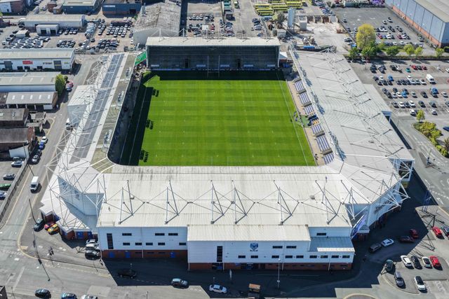 An aerial view of The Halliwell Jones Stadium during the Betfred Super League round 9 match Warrington Wolves vs Wigan Warriors at The Halliwell Jones Stadium, Warrington, United Kingdom on 24 April 2026

(Photo by Mark Cosgrove/News Images)